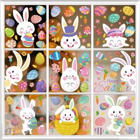 9 Sheets Easter Window Clings Decorations, Window Stickers Easter Decal, Double-Sided Easter Eggs Window Decals, Happy Easter Bunny Egg Window Clings Decorations, Easter Decoration (FHJ24001)