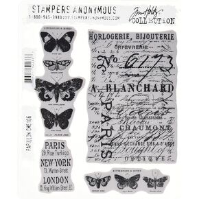 Stampers Anonymous Tim Holtz Cling Rubber Stamp Set, Papillon CMS106