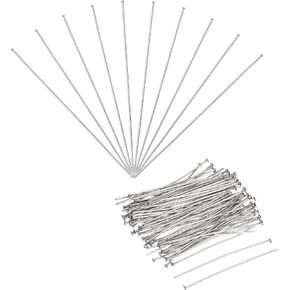 MECCANIXITY 100Pcs Flat Head Pins for Jewelry Making 22 Gauge Silver 60mm Stainless Steel Flat Head Pins Jewelry Head Pins for Craft Earring Bracelet Necklace Pendant Supplies