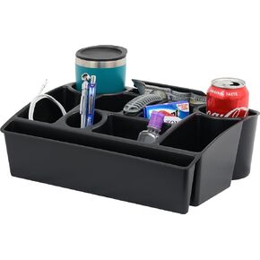 Vehicle Seat Organizer Car Storage Caddy with Carrying Handle, 2 Large Cup Holders, 10 Compartments, Hidden Extra Storage, Fits Most Vehicles, Made in USA from Recycled Plastic