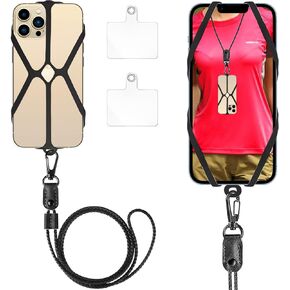 Cell Phone Lanyard, Phone Lanyards for Around The Neck, 2 in 1 Phone Strap with Silicone Phone Holder and Patch, Fits iPhone and Most Cell Phones (Black) (Lanyard)