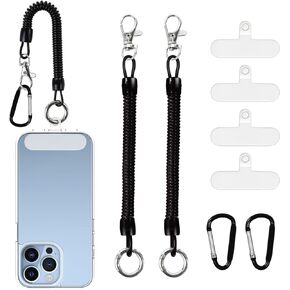 Retractable Phone Lanyard Tether with Carabiners and Patches | Anti Theft Spiral Phone Strap,Anti Lost Leash,Bungee Phone Cord for Skiing Hiking Climbing Fishing Kayaking in Kuwait