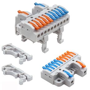 3pcs Multi-Function DIN Rail Terminal Blocks (2 in 10 Out) with 1pcs DIN Rail Quick Wiring Cable Connector Ground Circuit Terminal Blocks for Circuit Inline 28-12 AWG