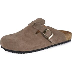 Intini Womens Suede Clogs Mens Leather Mules Cork Footbed Sandals with Arch Support