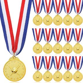 24 Pieces Gold Baseball Award Medals for Kids Metal Baseball Medals with Neck Ribbon Medals for Awards Zinc Alloy Baseball Awards for Sports Competitions Baseball Party Favors, Olympic Style, 2 Inches