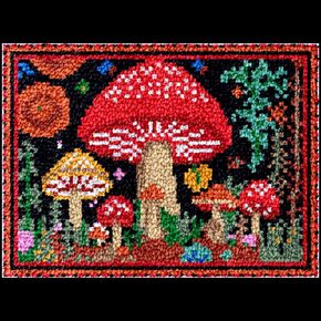 Mushroom Latch Hook Rectangle Rug Kits for Adults Needle Crochet Yarn Embroidery Carpet Hook and Latch Kit Floor Mat Tapestry Christmas Home Decoration 52x38cm(1)