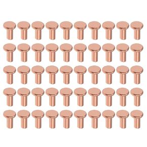 uxcell 100Pcs Copper Solid Rivets, 1/8" x 25/64" Flat Head Rivet Metal Fasteners for Electrical Applications, Leather Working Supplies