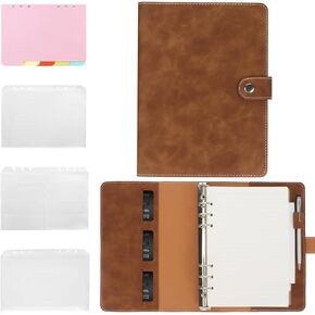 Leather A5 Notebook Binder - PU Leather A5 Binder 6 Ring Binder Refillable Notebook with Binder Pockets Dividers Refill Paper-Navy