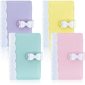 Onlyesh 4 Pieces A6 Binder, PU Leather Notebook Binder Refillable 6 Rings Binder Cover Loose Leaf Personal Planner with Magnetic Buckle Closure(Marble Grey,Black,Blue,Yellow)
