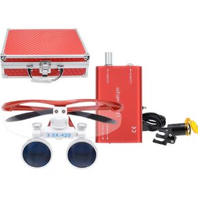 3.5X Surgical Binocular Loupes Optical Glass+LED Headlight +Aluminum Box (Blue)