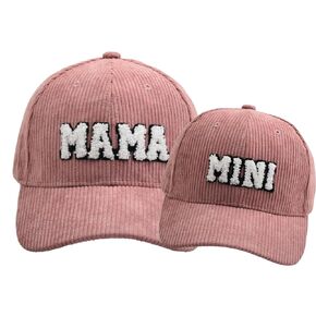 Fall Mama and Mini Hats For Women Corduroy, Embroidred Patch Mother Daughter Hats, Mom And Daughter Matching Hats, Mommy and Me Hats, Set of 2 Matching Toddler And Mommy Hats in Corduroy Pink.