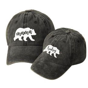 Mama Bear Baby Bear Hats, Cute Mother Son Hats, Mom And Daughter Matching Hats, Mothers Day Gift For Girl Mom Boy Mom, Set of 2 Matching Toddler And Mom Hats in BLACK.