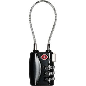 Re-settable 3 Digit Combination Luggage Lock Travel Padlock TSA Approved Cable Lock with Zinc Alloy Body for Gym,Backpack,Bike Locks,Lockers,Case,Toolbox,Doors&Windows(Black,1 Pack)