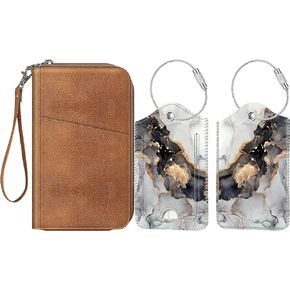 Fintie Family Passport Holder Wallet with 2 Pcs Luggage Tags, RFID Blocking Travel Accessories Case Cover for Women Men