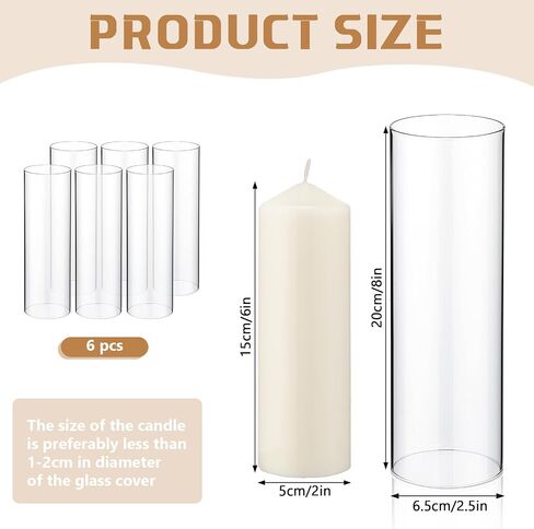 Yaomiao 6 Set Hurricane Candle Holder Sleeve with Unscented Pillar Candles Clear Glass Cylinder Candleholder Open Ended Glass Candle Cylinders Bottomless Chimney Tube Candle Shade Bulk (2.5 x 6 Inch) in Saudi Arabia