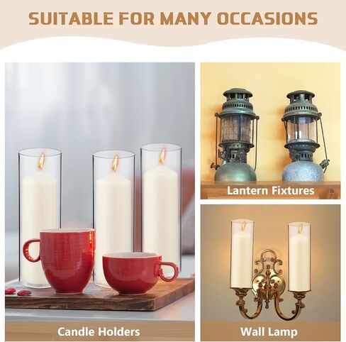Yaomiao 6 Set Hurricane Candle Holder Sleeve with Unscented Pillar Candles Clear Glass Cylinder Candleholder Open Ended Glass Candle Cylinders Bottomless Chimney Tube Candle Shade Bulk (2.5 x 6 Inch) in Saudi Arabia