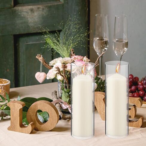Yaomiao 6 Set Hurricane Candle Holder Sleeve with Unscented Pillar Candles Clear Glass Cylinder Candleholder Open Ended Glass Candle Cylinders Bottomless Chimney Tube Candle Shade Bulk (2.5 x 6 Inch) in Saudi Arabia