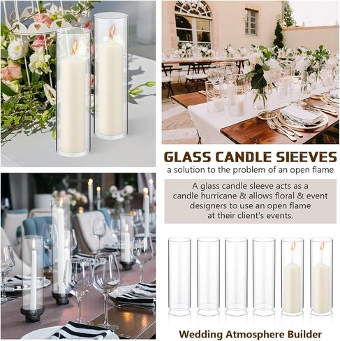 Yaomiao 6 Set Hurricane Candle Holder Sleeve with Unscented Pillar Candles Clear Glass Cylinder Candleholder Open Ended Glass Candle Cylinders Bottomless Chimney Tube Candle Shade Bulk (2.5 x 6 Inch) in Saudi Arabia