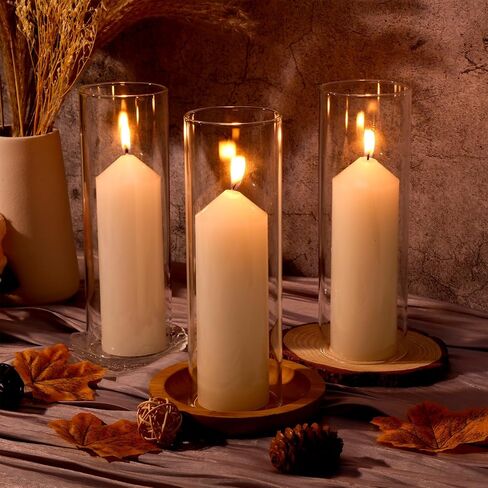 Yaomiao 6 Set Hurricane Candle Holder Sleeve with Unscented Pillar Candles Clear Glass Cylinder Candleholder Open Ended Glass Candle Cylinders Bottomless Chimney Tube Candle Shade Bulk (2.5 x 6 Inch) in Saudi Arabia