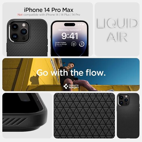 Spigen Liquid Air Armor مصمم لهاتف iPhone 14 Pro Max (2022) - أسود مطفي in Saudi Arabia