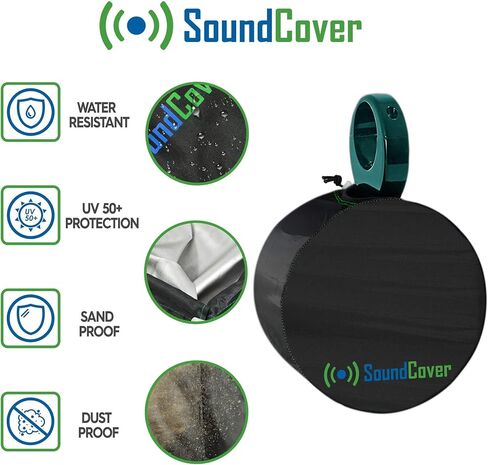 Marine Wakeboard Tower Speaker Covers for 8" Round Speakers – 210T Polyester with Silver UV Coating – Water-Resistant, Double-Stitched with Drawcord & Drainage Eyelets – Large Size (Set of 2) in Kuwait