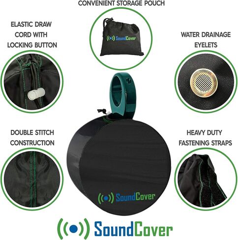 Marine Wakeboard Tower Speaker Covers for 8" Round Speakers – 210T Polyester with Silver UV Coating – Water-Resistant, Double-Stitched with Drawcord & Drainage Eyelets – Large Size (Set of 2) in Kuwait