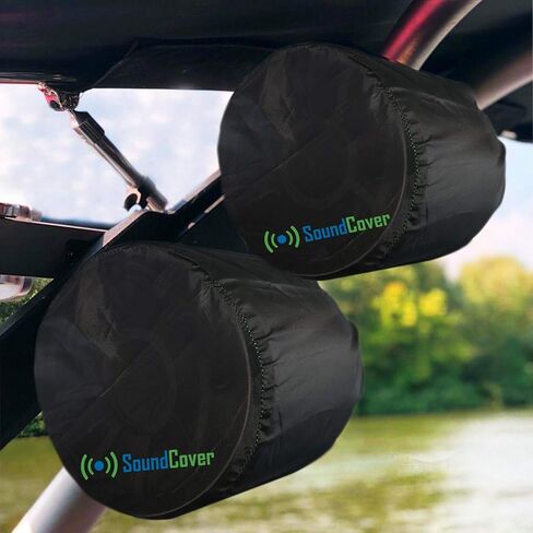 Marine Wakeboard Tower Speaker Covers for 8" Round Speakers – 210T Polyester with Silver UV Coating – Water-Resistant, Double-Stitched with Drawcord & Drainage Eyelets – Large Size (Set of 2) in Kuwait
