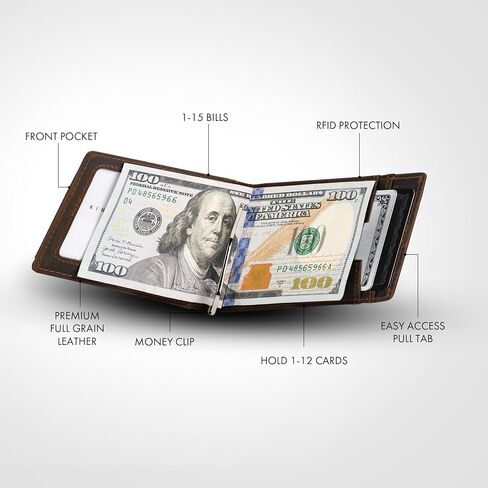محافظ Kings Loot Money Clip المخصصة للرجال رفيعة | محفظة جلدية محفورة للرجال مخصصة مع مشبك نقود | محفظة شخصية للرجال ضئيلة الحد الأدنى | محفظة RFID للرجال (بني) in Saudi Arabia