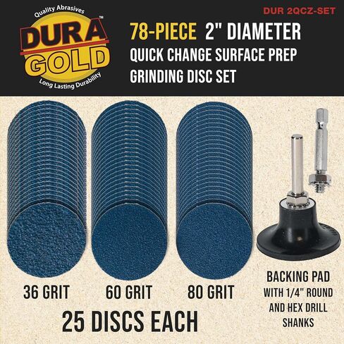 Dura-Gold 2" 36 Grit Quick Change Zirconia Coarse Cut Grinding Disc Set, 25 Discs & Backing Pad - R-Type Roll Lock Sandpaper Discs in Saudi Arabia