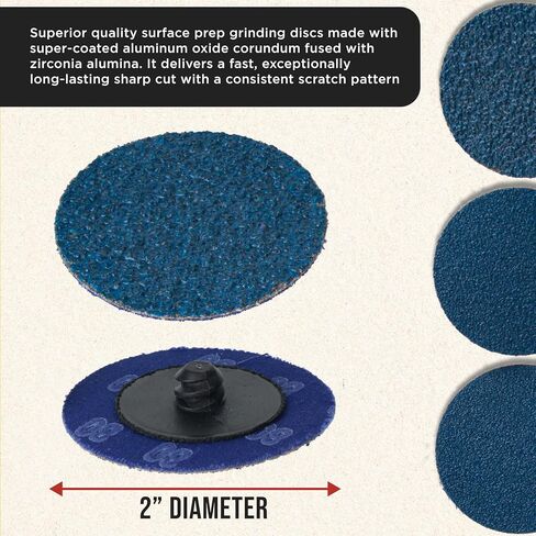 Dura-Gold 2" 36 Grit Quick Change Zirconia Coarse Cut Grinding Disc Set, 25 Discs & Backing Pad - R-Type Roll Lock Sandpaper Discs in Saudi Arabia