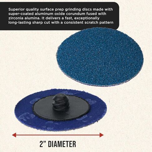 Dura-Gold 2" 36 Grit Quick Change Zirconia Coarse Cut Grinding Disc Set, 25 Discs & Backing Pad - R-Type Roll Lock Sandpaper Discs in Saudi Arabia