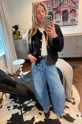 Cicy Bell Women's Baggy Wide Leg Jeans Barrel Horseshoe Boyfriend Cropped Raw Hem Denim Pants in Kuwait
