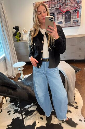 Cicy Bell Women's Baggy Wide Leg Jeans Barrel Horseshoe Boyfriend Cropped Raw Hem Denim Pants in Kuwait