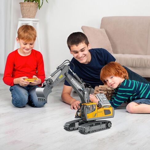 Remote Control Excavator Toys for Boys 3-5 year old, 680-degree Turns with 2 Batteries, Metal Shovel, Roadblock sign, Lights & Sounds, Construction RC Excavator Toy Best Birthday Gift for 6-12 yr Boys in Saudi Arabia