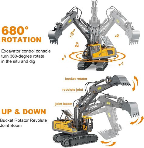 Remote Control Excavator Toys for Boys 3-5 year old, 680-degree Turns with 2 Batteries, Metal Shovel, Roadblock sign, Lights & Sounds, Construction RC Excavator Toy Best Birthday Gift for 6-12 yr Boys in Saudi Arabia