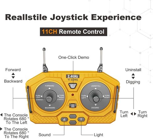 Remote Control Excavator Toys for Boys 3-5 year old, 680-degree Turns with 2 Batteries, Metal Shovel, Roadblock sign, Lights & Sounds, Construction RC Excavator Toy Best Birthday Gift for 6-12 yr Boys in Saudi Arabia