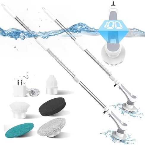 Rechargeable Electric Aquarium Cleaning Brush, IP68 Waterproof Electric Cleaner Tools Kit with 6 Replaceable Spin Heads,Power Fish Tank Brush 2 Adjustable Speeds,Detachable/Adjustable Long Handle in Kuwait