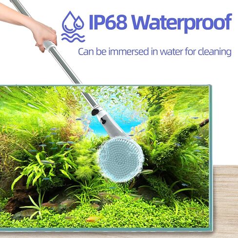 Rechargeable Electric Aquarium Cleaning Brush, IP68 Waterproof Electric Cleaner Tools Kit with 6 Replaceable Spin Heads,Power Fish Tank Brush 2 Adjustable Speeds,Detachable/Adjustable Long Handle in Kuwait