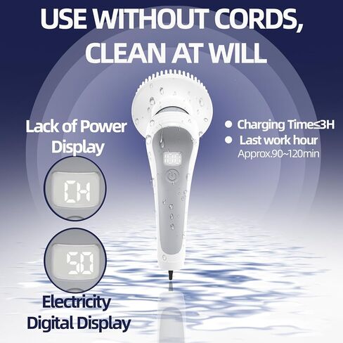 Rechargeable Electric Aquarium Cleaning Brush, IP68 Waterproof Electric Cleaner Tools Kit with 6 Replaceable Spin Heads,Power Fish Tank Brush 2 Adjustable Speeds,Detachable/Adjustable Long Handle in Kuwait