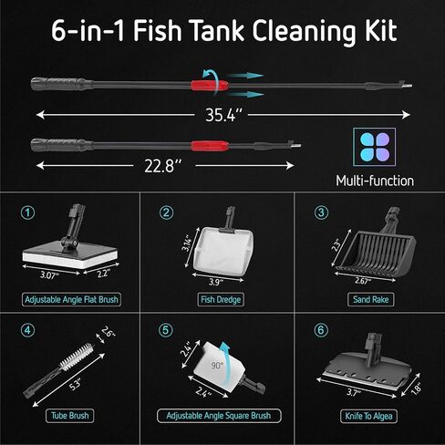 أدوات تنظيف حوض السمك 6 في 1 من VIVOSUN، مجموعة تنظيف خزان الأسماك القابلة للتعديل مع مقبض تلسكوبي طويل in Kuwait