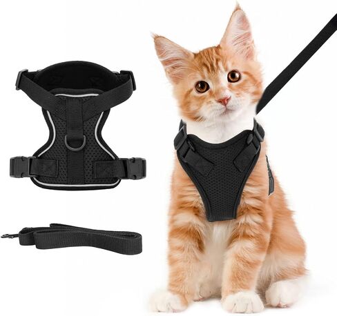 Cat Harness and Leash, Nobleza Reflective Adjustable Vest Harness with Soft Breathable Air Mesh, No Pull Walking Escape Proof Harness and Leash Set for Growing Kittens, Cats, Puppies Outdoor Usage in Saudi Arabia