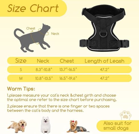 Cat Harness and Leash, Nobleza Reflective Adjustable Vest Harness with Soft Breathable Air Mesh, No Pull Walking Escape Proof Harness and Leash Set for Growing Kittens, Cats, Puppies Outdoor Usage in Saudi Arabia
