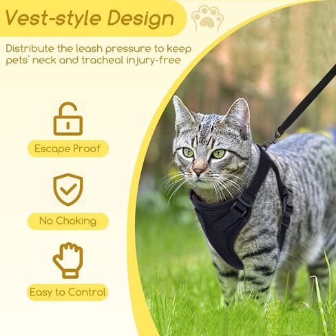 Cat Harness and Leash, Nobleza Reflective Adjustable Vest Harness with Soft Breathable Air Mesh, No Pull Walking Escape Proof Harness and Leash Set for Growing Kittens, Cats, Puppies Outdoor Usage in Saudi Arabia