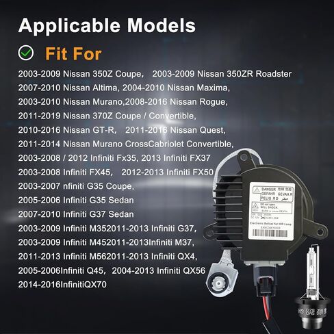28474-89904 مصباح أمامي ومصباح D2S Hid، وحدة تحكم زينون HID مع مشعل، متوافقة مع Infiniti G35 G37 Fx35 Fx45 Qx50 Qx56 Qx70 - يستبدل 28474-8991A NZMNS111LBNA NZMNS111LANA in Kuwait