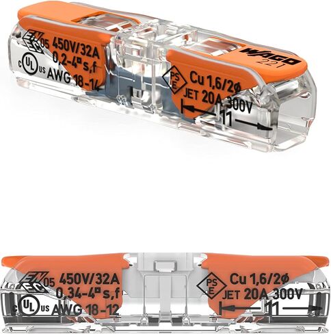 221-2401 | WAGO Lever-Nuts® موصل الربط المضمن | للموصلات الصلبة والمجدولة | 2- موصل بأذرع التشغيل | 24-12 أوغ | السكن الشفاف | الغلاف الأبيض | [كيس من 500 قطعة] in Kuwait