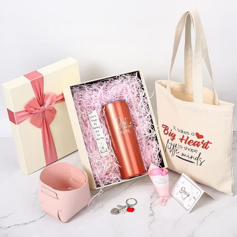 Nuenen 8 Pcs Teacher Gift Teacher Appreciation Gifts Set for Women 20 oz Tumbler Canvas Tote Bag Leather Storage Bucket Flower Greeting Card Bookmark Key Chain Thank You Teacher Gift(Blue) in Saudi Arabia