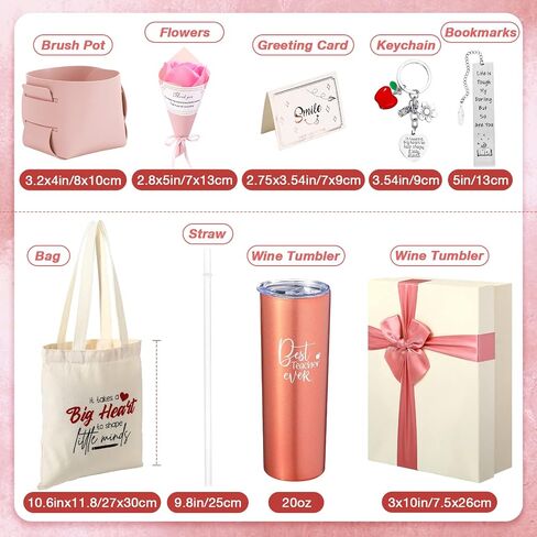 Nuenen 8 Pcs Teacher Gift Teacher Appreciation Gifts Set for Women 20 oz Tumbler Canvas Tote Bag Leather Storage Bucket Flower Greeting Card Bookmark Key Chain Thank You Teacher Gift(Blue) in Saudi Arabia