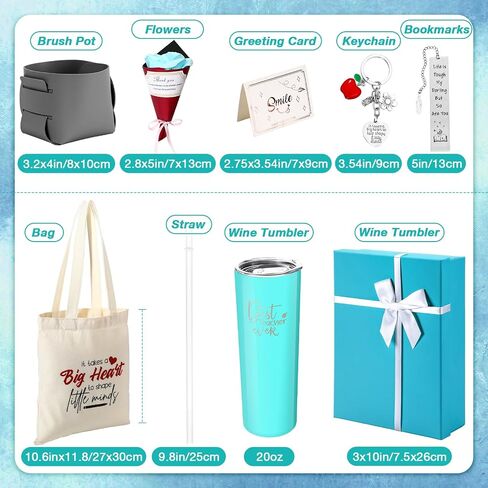 Nuenen 8 Pcs Teacher Gift Teacher Appreciation Gifts Set for Women 20 oz Tumbler Canvas Tote Bag Leather Storage Bucket Flower Greeting Card Bookmark Key Chain Thank You Teacher Gift(Blue) in Saudi Arabia