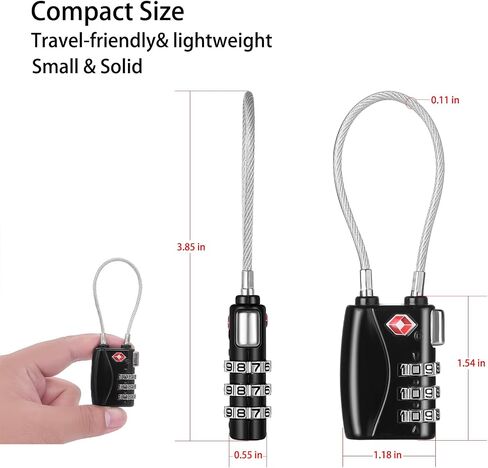 Re-settable 3 Digit Combination Luggage Lock Travel Padlock TSA Approved Cable Lock with Zinc Alloy Body for Gym,Backpack,Bike Locks,Lockers,Case,Toolbox,Doors&Windows(Black,1 Pack) in Saudi Arabia