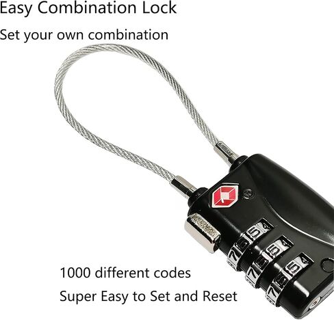 Re-settable 3 Digit Combination Luggage Lock Travel Padlock TSA Approved Cable Lock with Zinc Alloy Body for Gym,Backpack,Bike Locks,Lockers,Case,Toolbox,Doors&Windows(Black,1 Pack) in Saudi Arabia